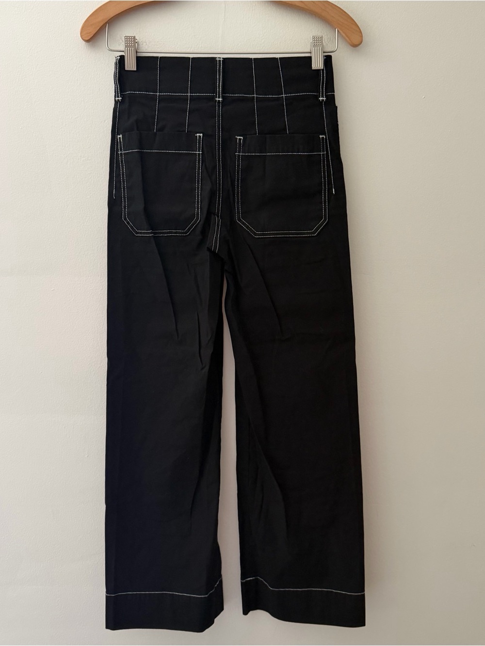 Maeve Colette Pants Crop Wide Leg Contrast Stitch Black High Rise Size 26 - Picture 3 of 10